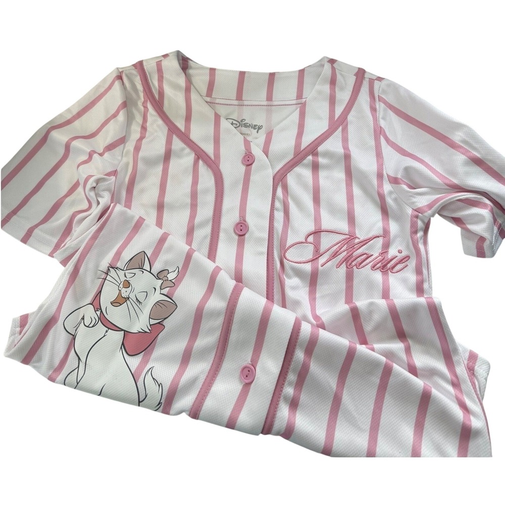 Disney The Aristocats Marie Baseball Jersey Pink White Striped Shirt Small NEW